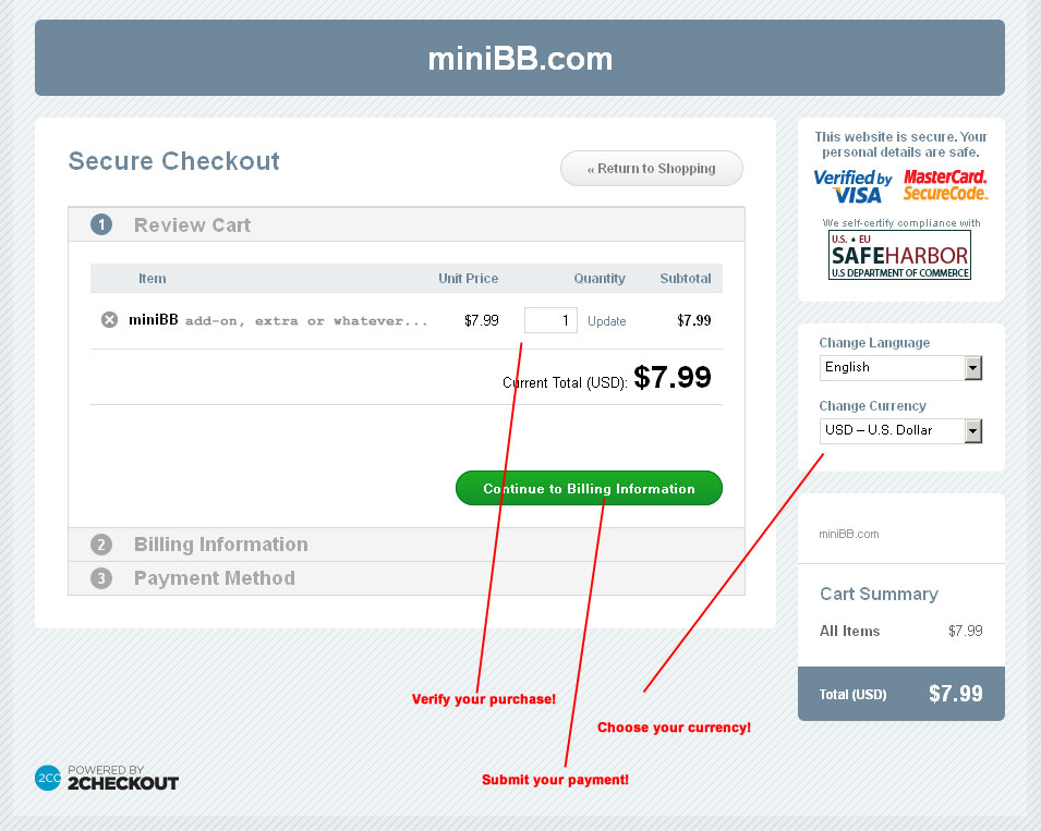 PayPal + 2checkout Step 1