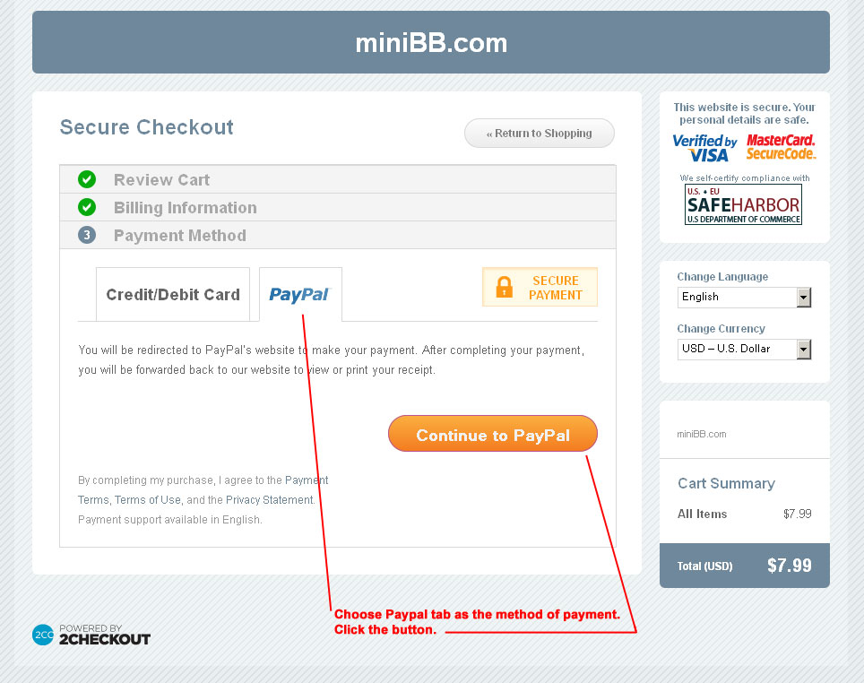 PayPal + 2checkout Step 1