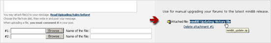 Example screenshot of the file upload boxes and a binary package attachment