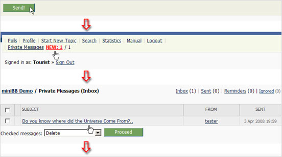 Example screenshot of the Private Contact process