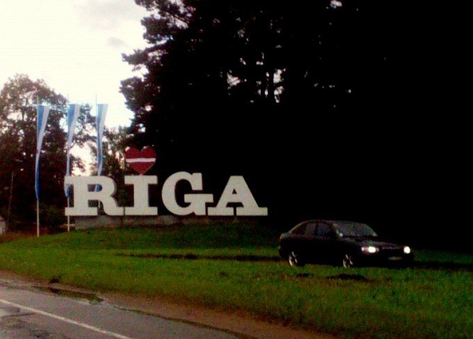 Riga Sign; Latvian Flag Drunk