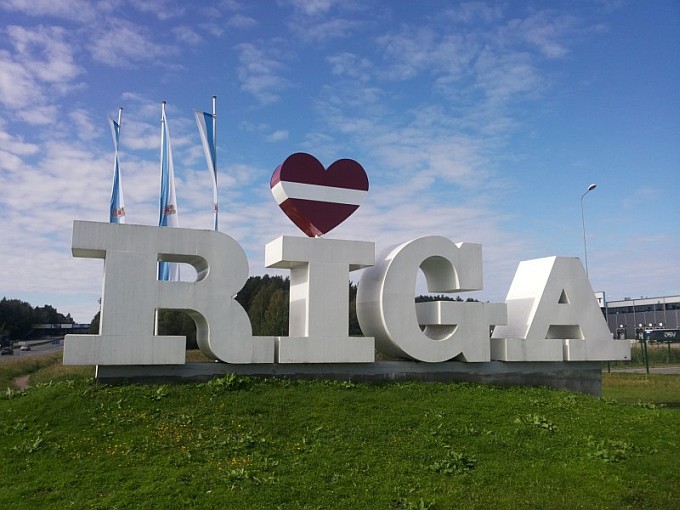 Riga Sign; Latvian Flag... Normal