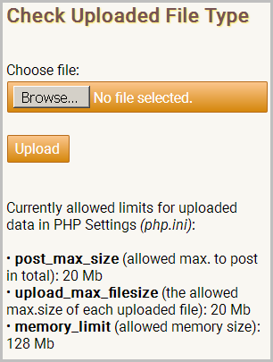 File upload type's checking script — initial screen