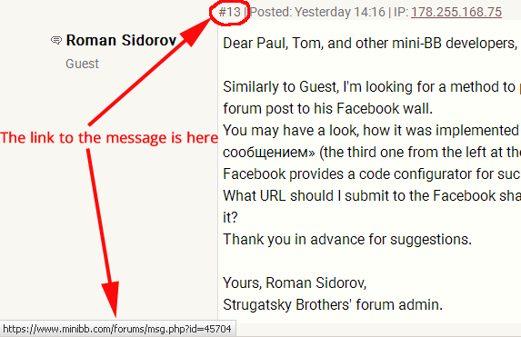 Link to the message in miniBB forum