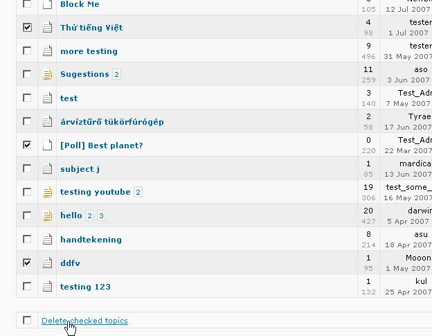 Screenshot of the mass-delete topics add-on