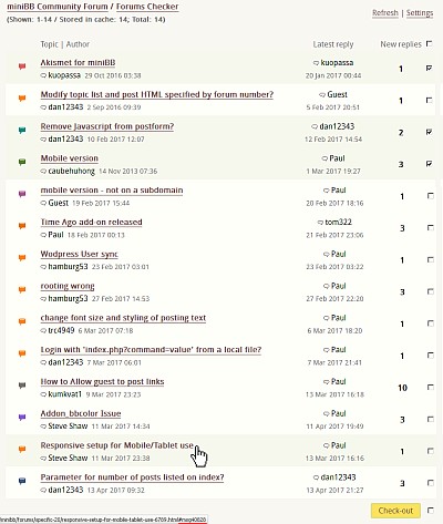 Example screenshot of miniBB Checker