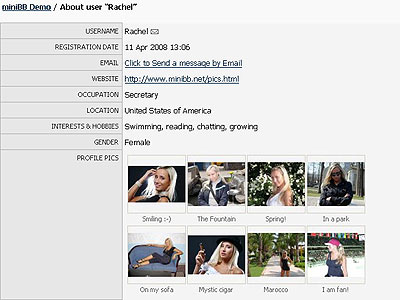 Screenshot of the Profile page with member pictures uploaded