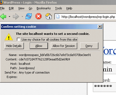 Wordpress password cookie