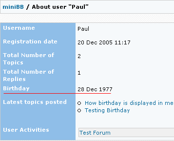 Displaying New Field in miniBB Profile